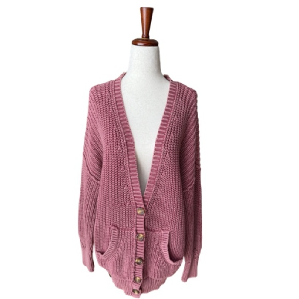 Sundance Chunky Pink Cardigan 100% Cotton Size Petite Medium